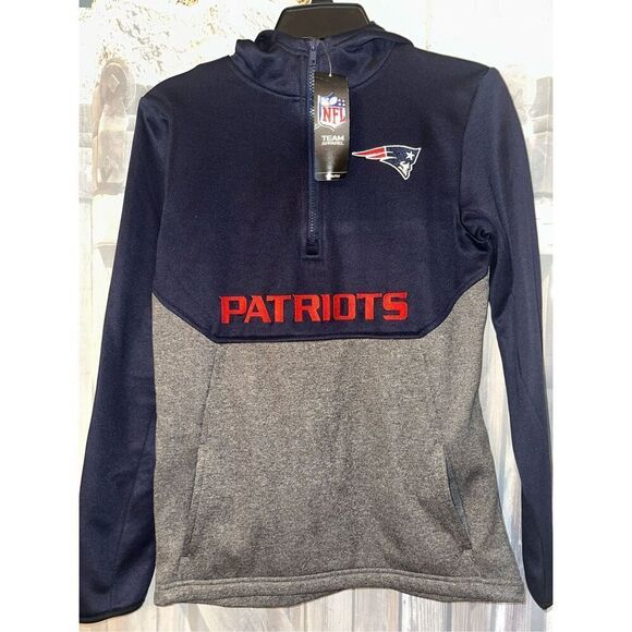 NFL Team Apparel New England Patriots 1/4 Zip Performance Hoodie Youth Size L La - Picture 1 of 5